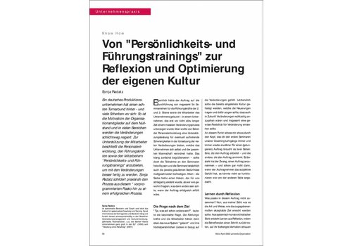 von "Persönlichkeits- und Führungstrainings" zur Reflexion und Optimierung der eigenen Kultur von "Persönlichkeits- und Führungstrainings" zur Reflexion und Optimierung der eigenen Kultur