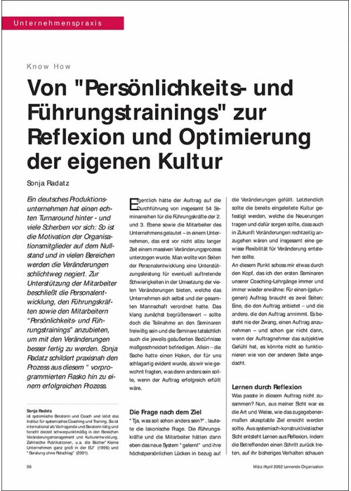 von "Persönlichkeits- und Führungstrainings" zur Reflexion und Optimierung der eigenen Kultur