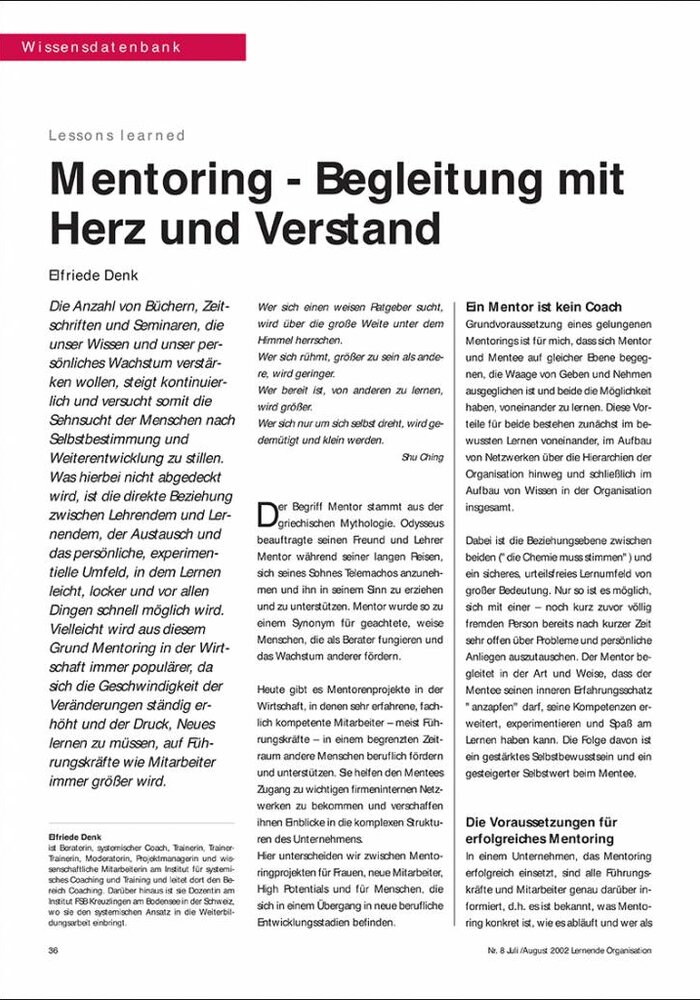 Mentoring - Begleitung mit Herz und Verstand