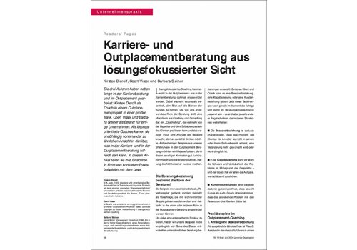 Karriere- und Outplacementberatung aus lösungsfokussierter Sicht Karriere- und Outplacementberatung aus lösungsfokussierter Sicht