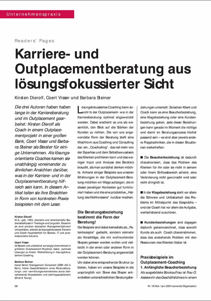 Karriere- und Outplacementberatung aus lösungsfokussierter Sicht