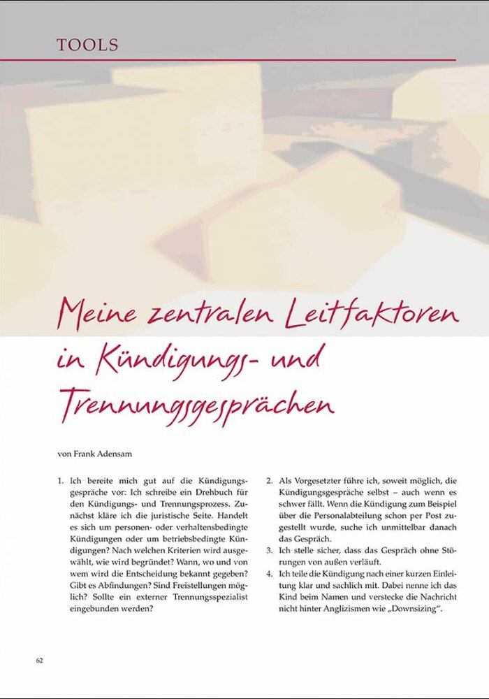 Meine zentralen Leitfaktoren in Kündigungs- und Trennungsgesprächen
