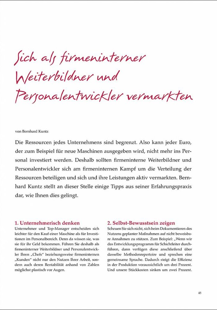 Sich als firmeninterner Weiterbildner und Personalentwickler vermarkten