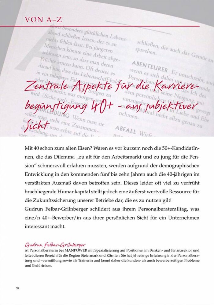 Zentrale Aspekte für die Karrierebegünstigung 40+ - aus subjektiver Sicht