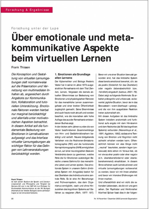 Über emotionale und metakommunikative Aspekte beim virtuellen Lernen