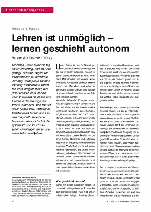 Lehren ist unmöglich – lernen geschieht autonom