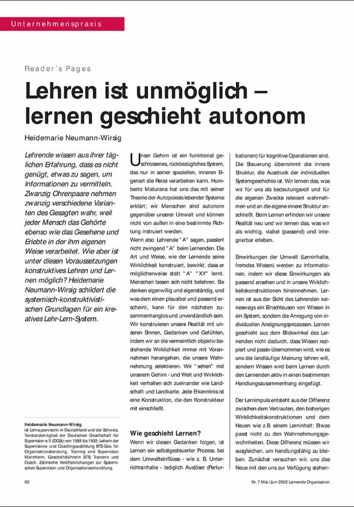 Lehren ist unmöglich – lernen geschieht autonom