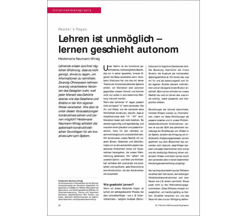 Lehren ist unmöglich – lernen geschieht autonom