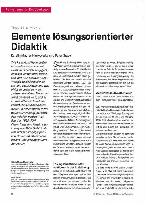 Elemente lösungsorientierter Didaktik