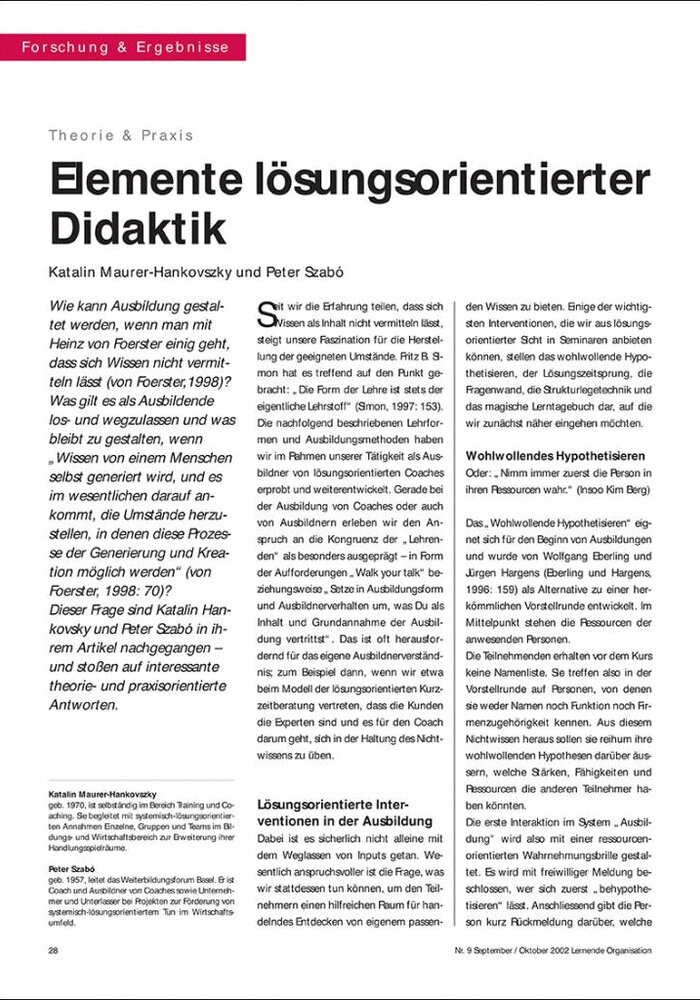 Elemente lösungsorientierter Didaktik