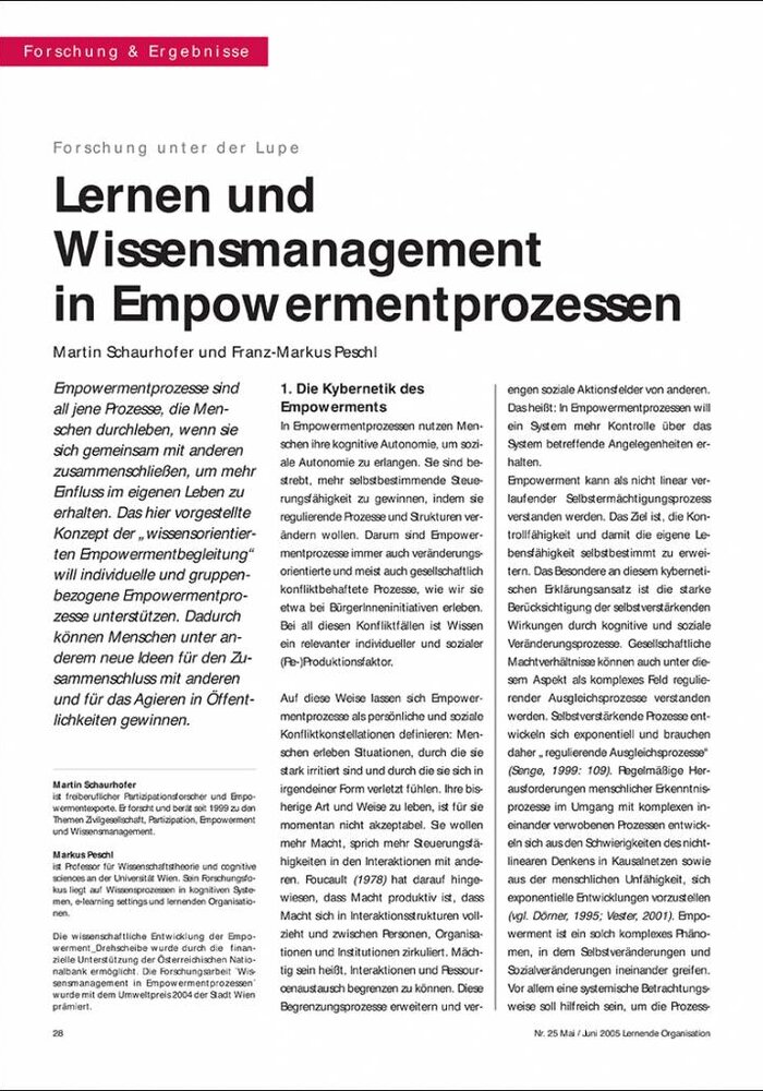 Lernen und Wissensmanagement in Empowermentprozessen