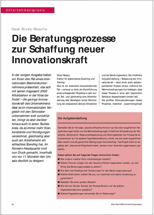 Die Beratungsprozesse zur Schaffung neuer Innovationskraft