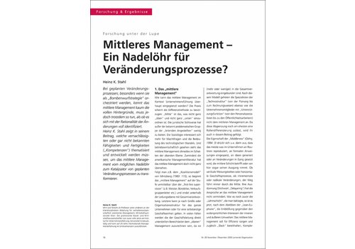 Mittleres Management – Ein Nadelöhr für Veränderungsprozesse? Mittleres Management – Ein Nadelöhr für Veränderungsprozesse?