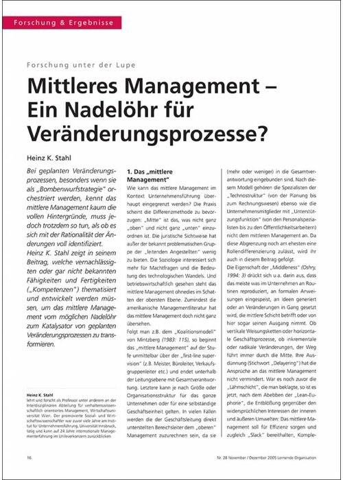 Mittleres Management – Ein Nadelöhr für Veränderungsprozesse?