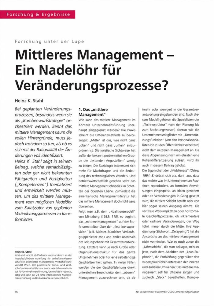 Mittleres Management – Ein Nadelöhr für Veränderungsprozesse?