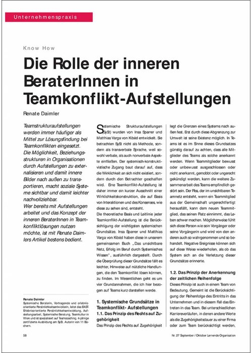 Die Rolle der inneren BeraterInnen in Teamkonflikt-Aufstellungen