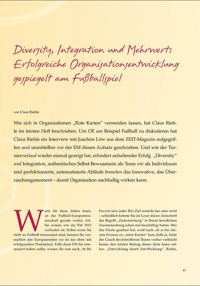 Diversity, Integration und Mehrwert: Erfolgreiche Organisationsentwicklung gespiegelt am Fußballspiel