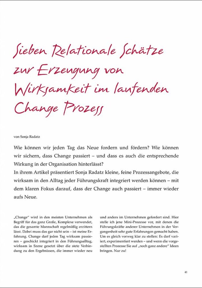 Sieben Relationale Schätze zur Erzeugung von Wirksamkeit im laufenden Change Prozess