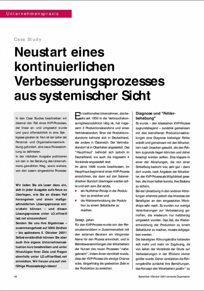 Neustart eines kontinuierlichen Verbesserungsprozesses aus systemischer Sicht
