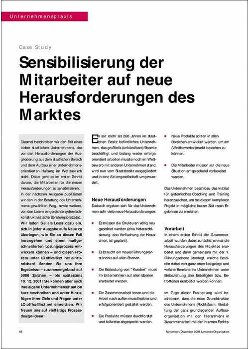 Sensibilisierung der Mitarbeiter auf neue Herausforderungen des Marktes