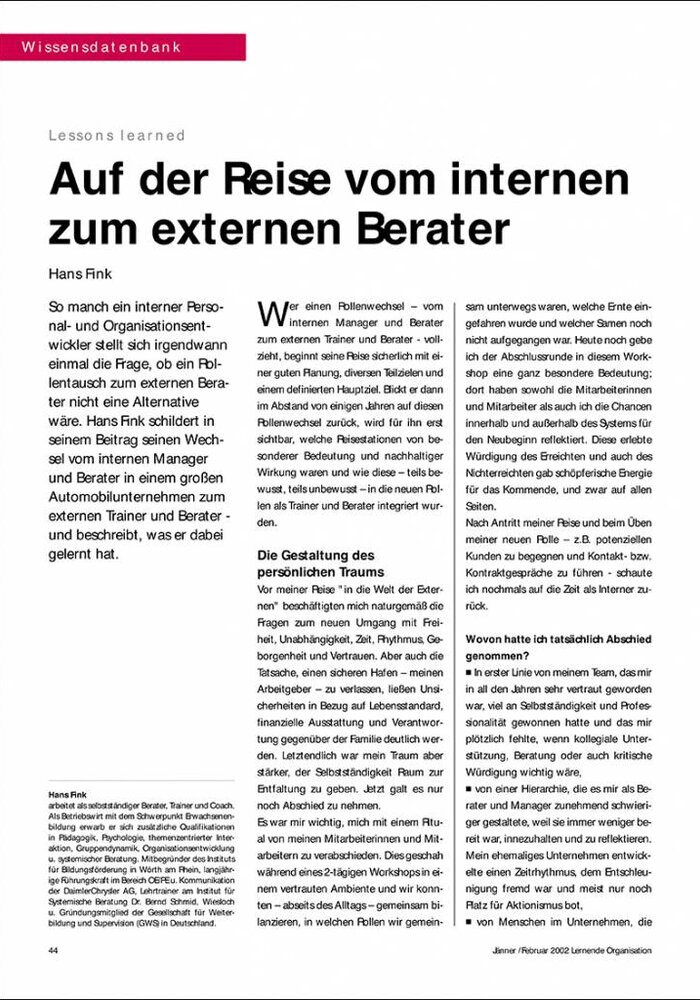 Auf der Reise vom internen zum externen Berater