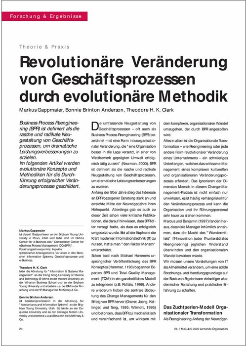 Revolutionäre Veränderung von Geschäftsprozessen durch evolutionäre Methodik