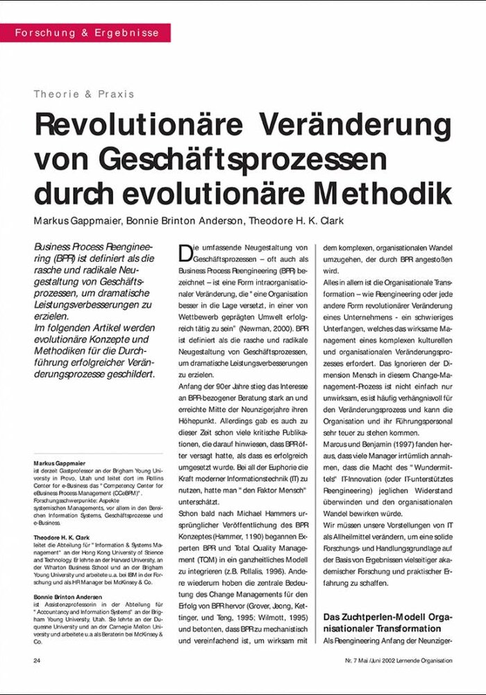 Revolutionäre Veränderung von Geschäftsprozessen durch evolutionäre Methodik