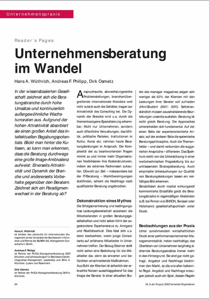 Unternehmensberatung im Wandel