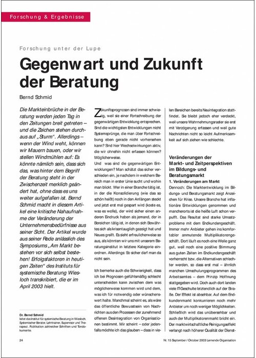 Gegenwart und Zukunft der Beratung