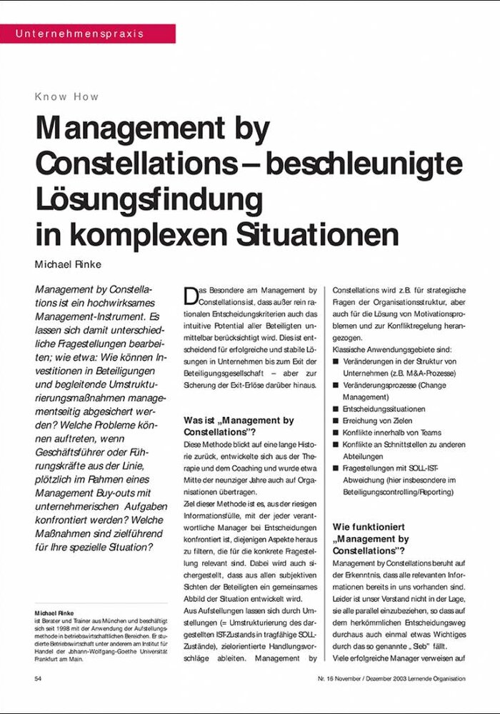 Management by Constellations – beschleunigte Lösungsfindung in komplexen Situationen