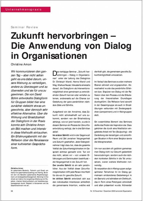Zukunft hervorbringen – Die Anwendung von Dialog in Organisationen