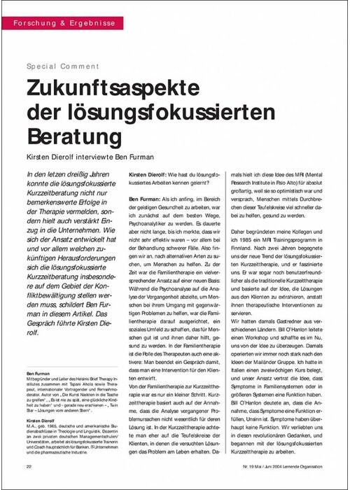 Zukunftsaspekte der lösungsfokussierten Beratung