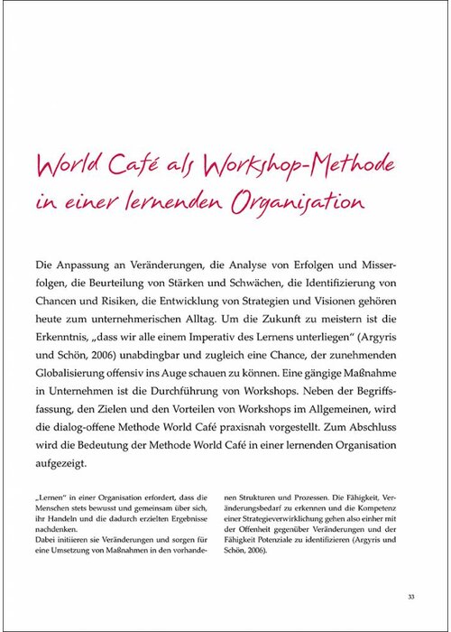 World Café als Workshop-Methode in einer lernenden Organisation