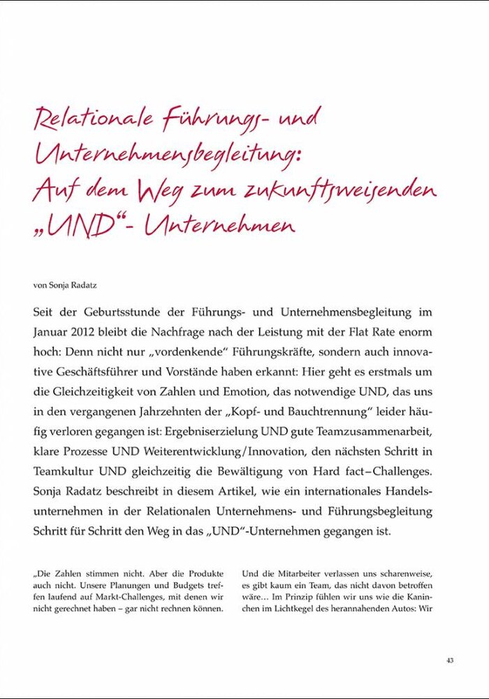 Relationale Führungs- und Unternehmensbegleitung: Auf dem Weg zum zukunftsweisenden „UND“- Unternehmen