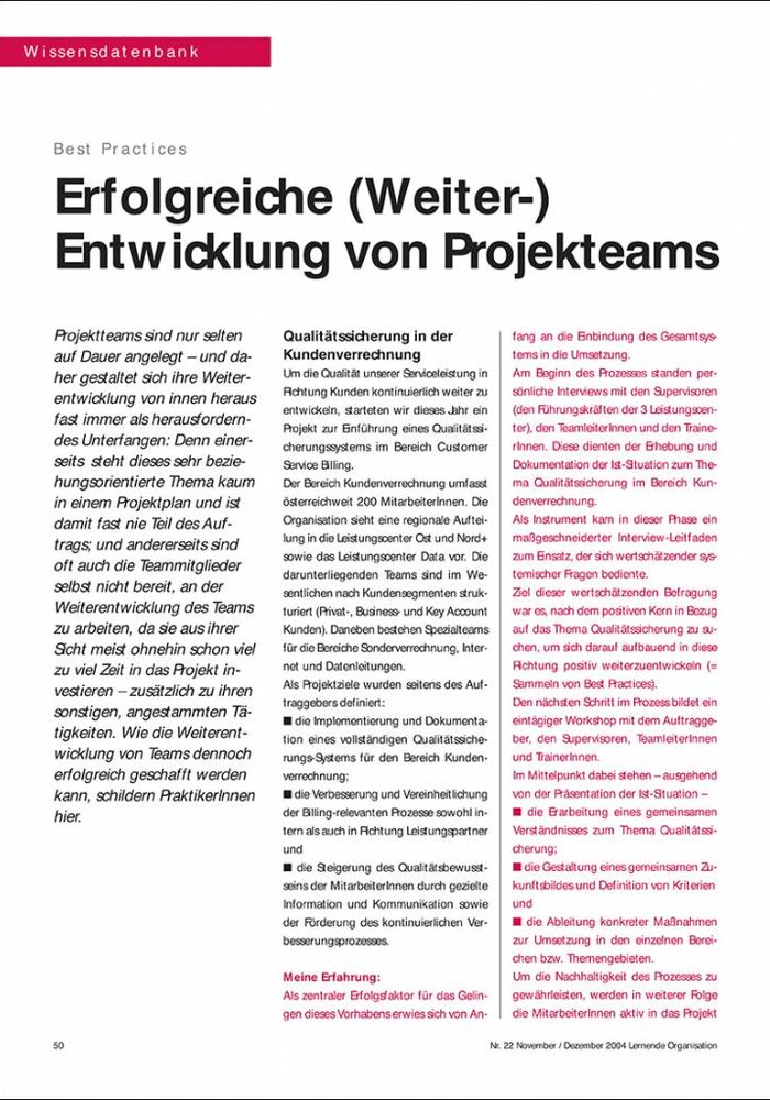 Erfolgreiche (Weiter-) Entwicklung von Projekteams