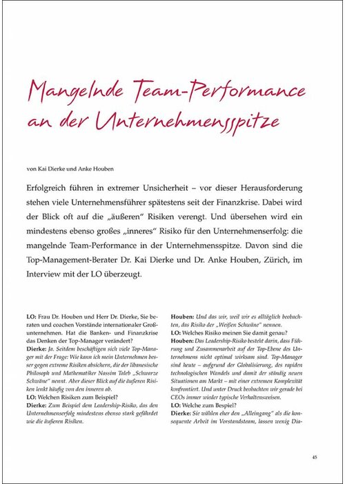 Mangelnde Team-Performance an der Unternehmensspitze