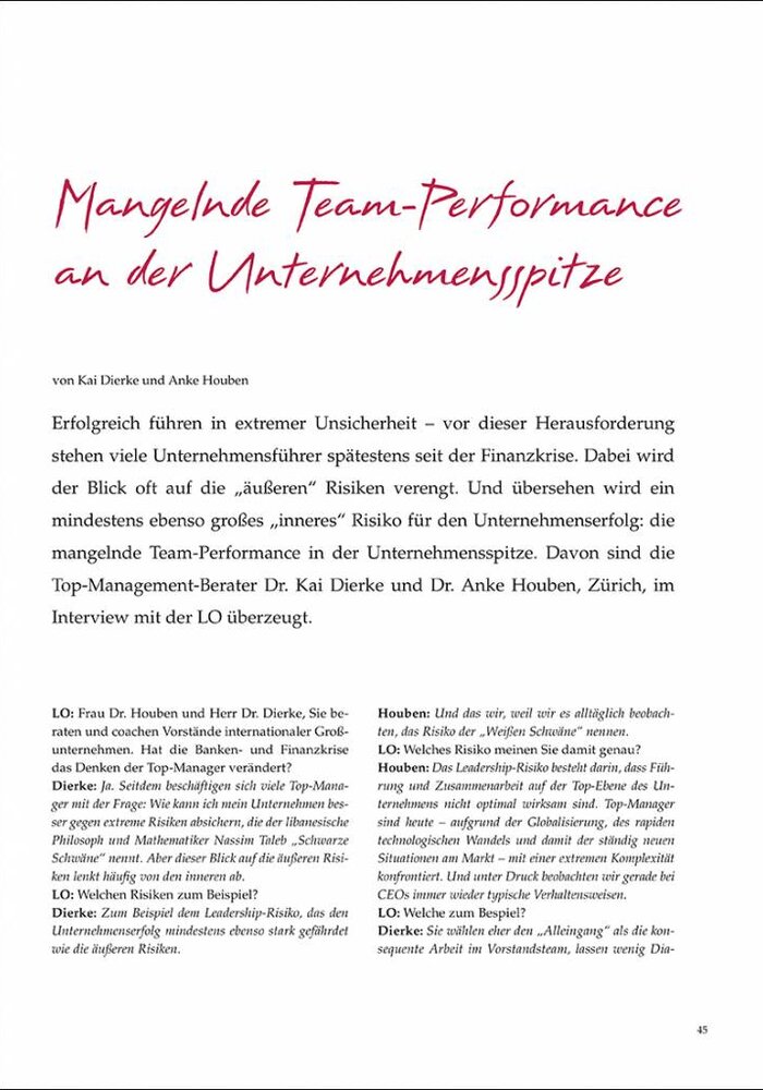 Mangelnde Team-Performance an der Unternehmensspitze