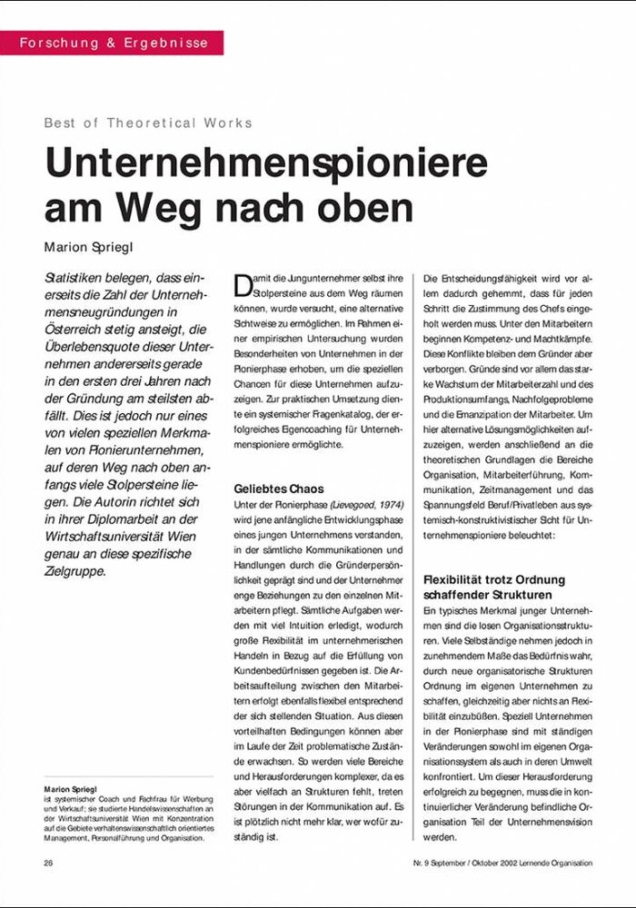 Unternehmenspioniere am Weg nach oben