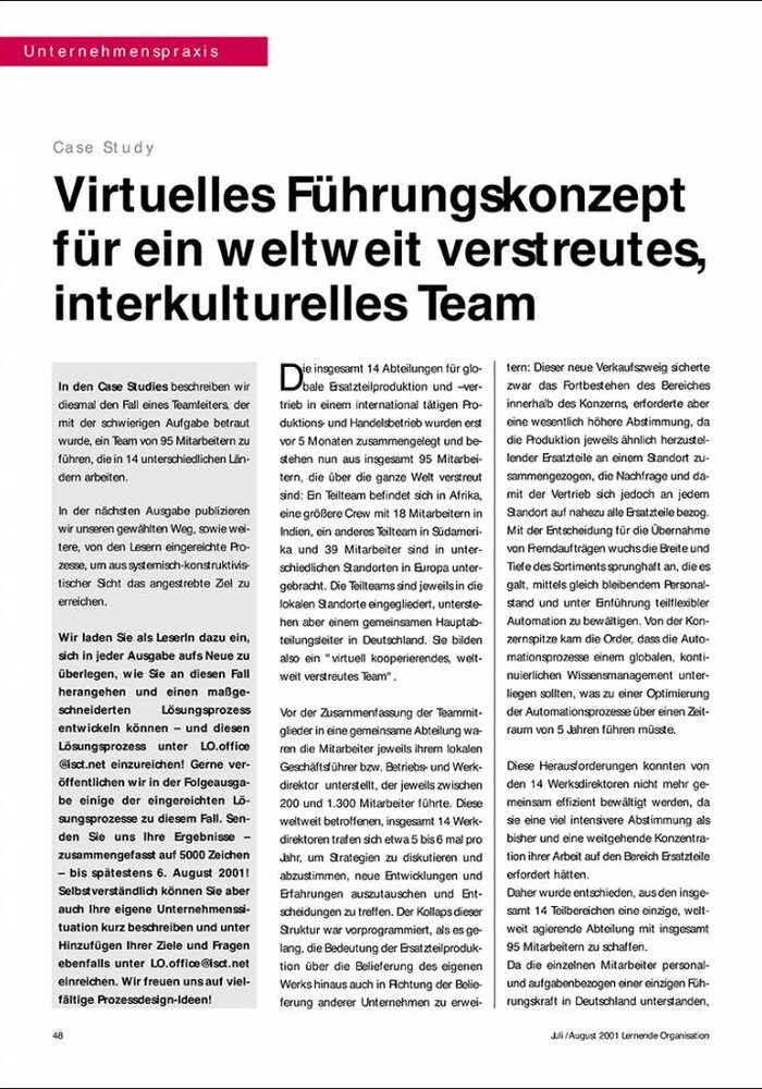 Virtuelles Führungskonzept für ein weltweit verstreutes, interkulturelles Team