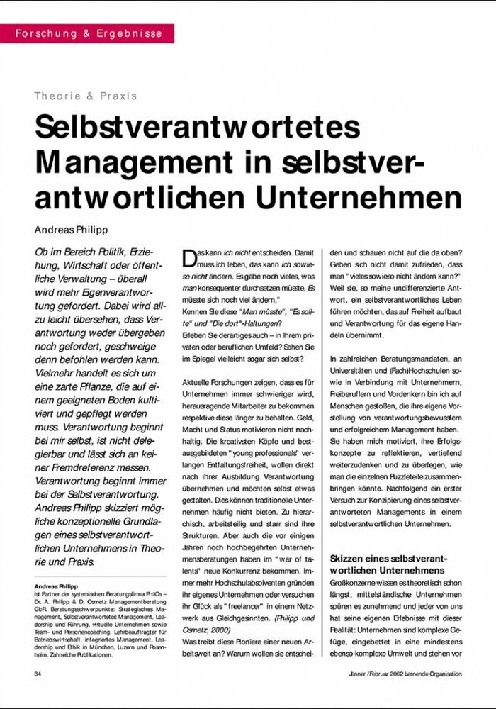 Selbstverantwortetes Management in selbstverantwortlichen Unternehmen