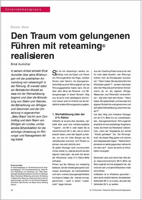 Den Traum vom gelungenen Führen mit reteaming© realisieren