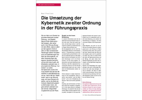 Die Umsetzung der Kybernetik zweiter Ordnung in der Führungspraxis Die Umsetzung der Kybernetik zweiter Ordnung in der Führungspraxis