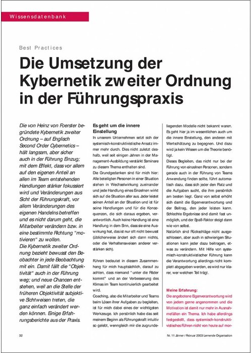 Die Umsetzung der Kybernetik zweiter Ordnung in der Führungspraxis
