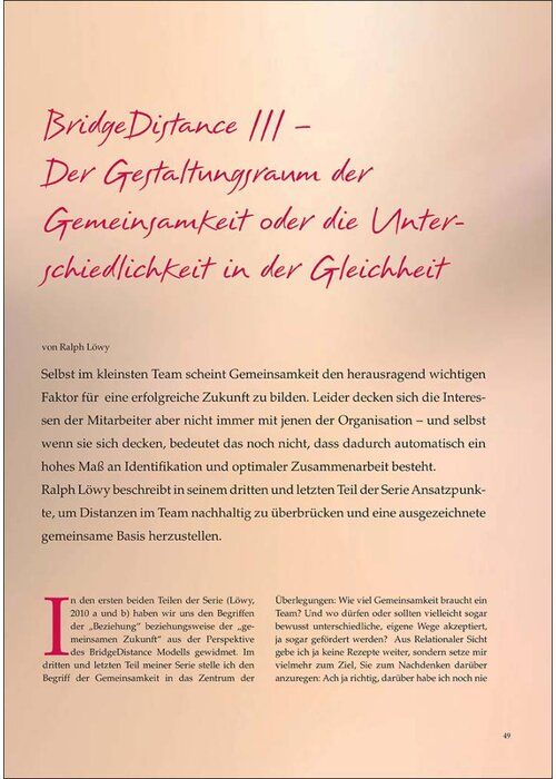 BridgeDistance III – Der Gestaltungsraum der Gemeinsamkeit oder die Unterschiedlichkeit in der Gleichheit