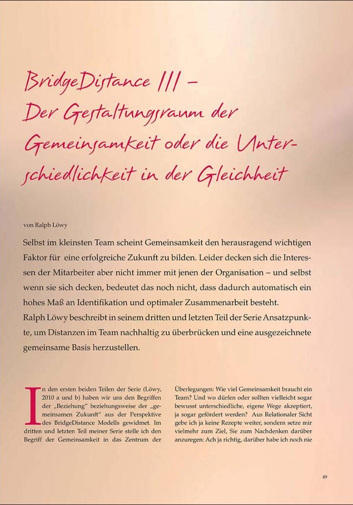 BridgeDistance III – Der Gestaltungsraum der Gemeinsamkeit oder die Unterschiedlichkeit in der Gleichheit