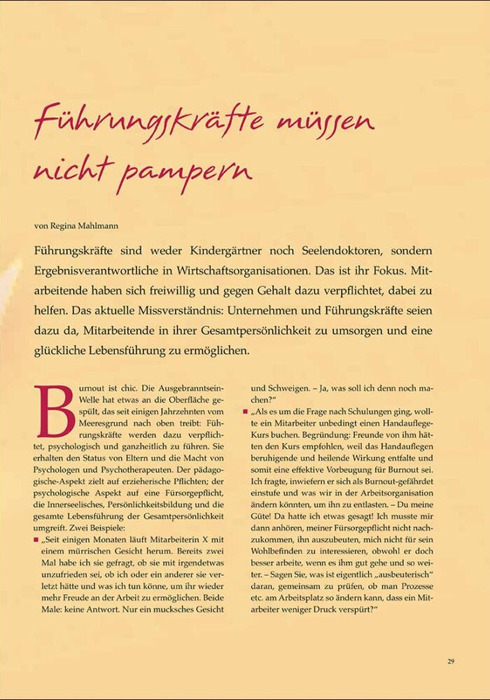 Führungskräfte müssen nicht pampern