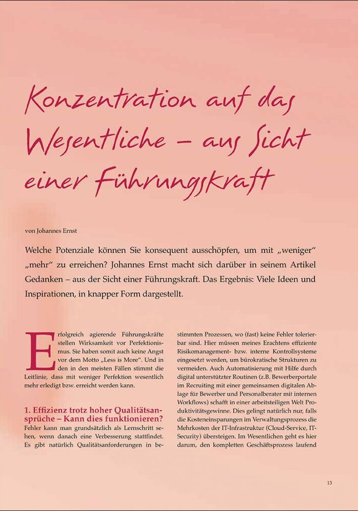 Konzentration auf das Wesentliche – aus Sicht einer Führungskraft