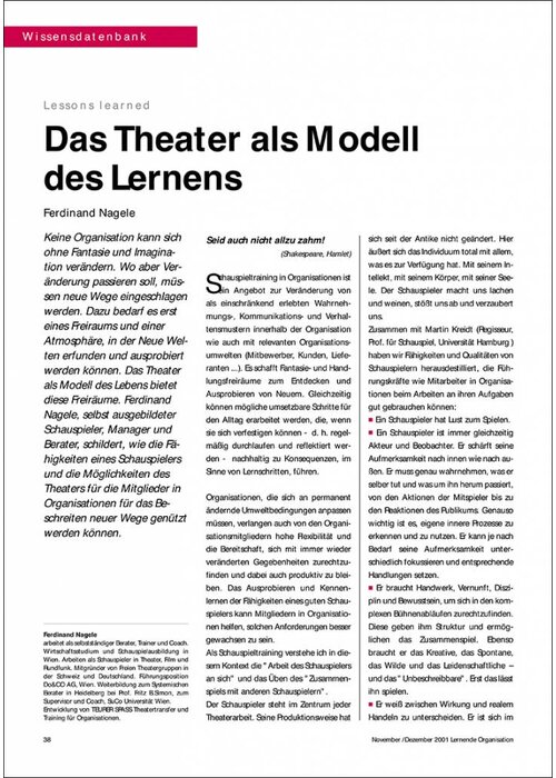 Das Theater als Modell des Lernens