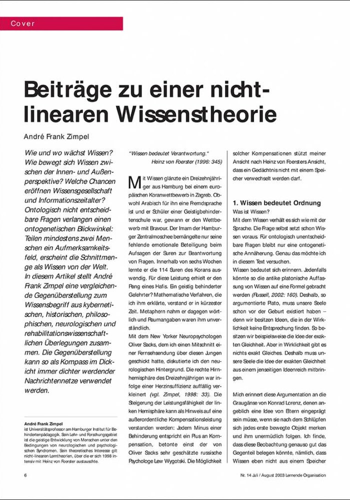 Beiträge zu einer nichtlinearen Wissenstheorie