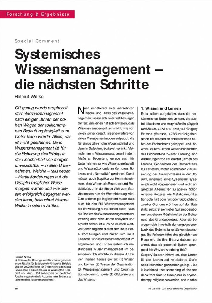 Systemisches Wissensmanagement – die nächsten Schritte